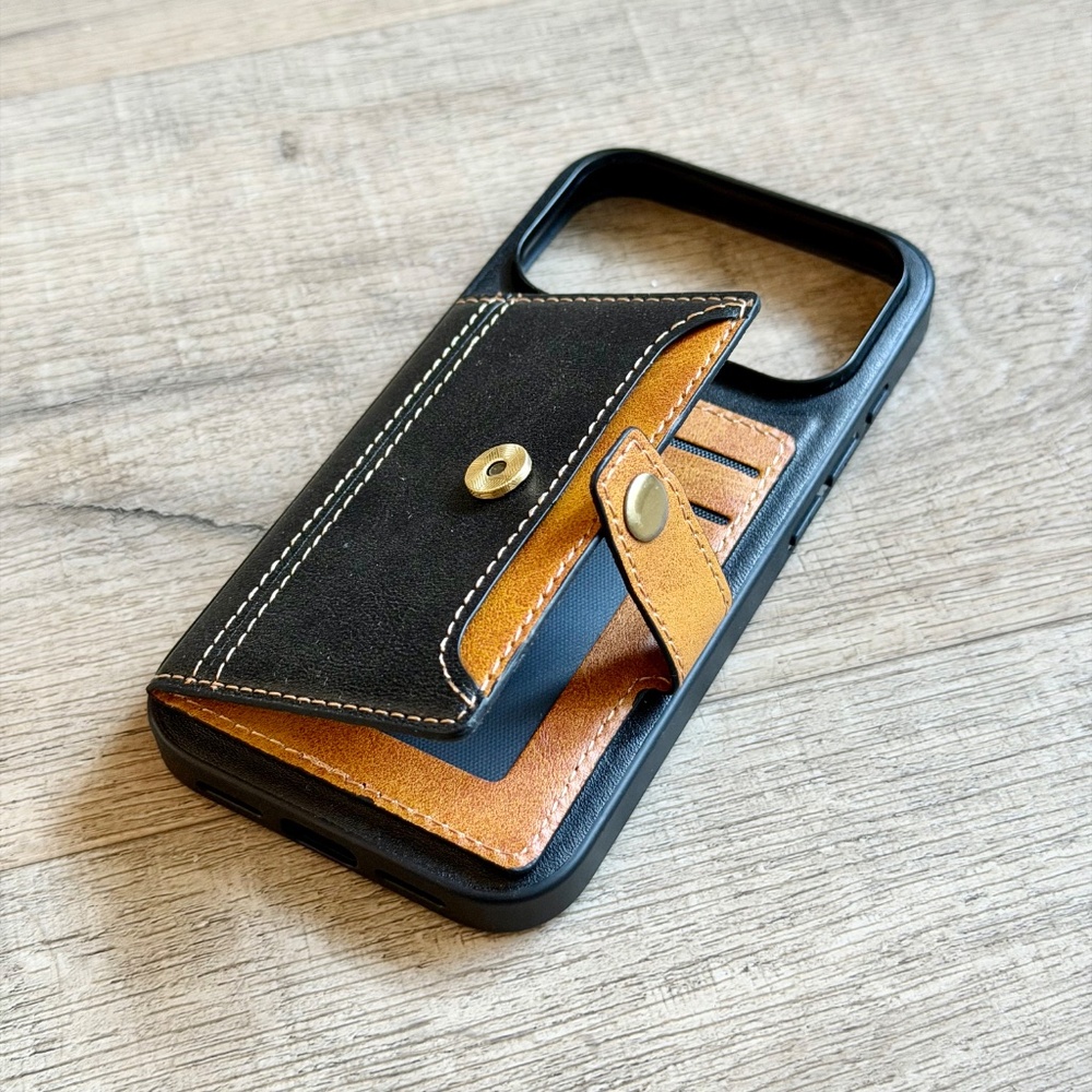 Black Wallet iPhone Case 17 16 Pro 15 Max Plus - Leather Cover